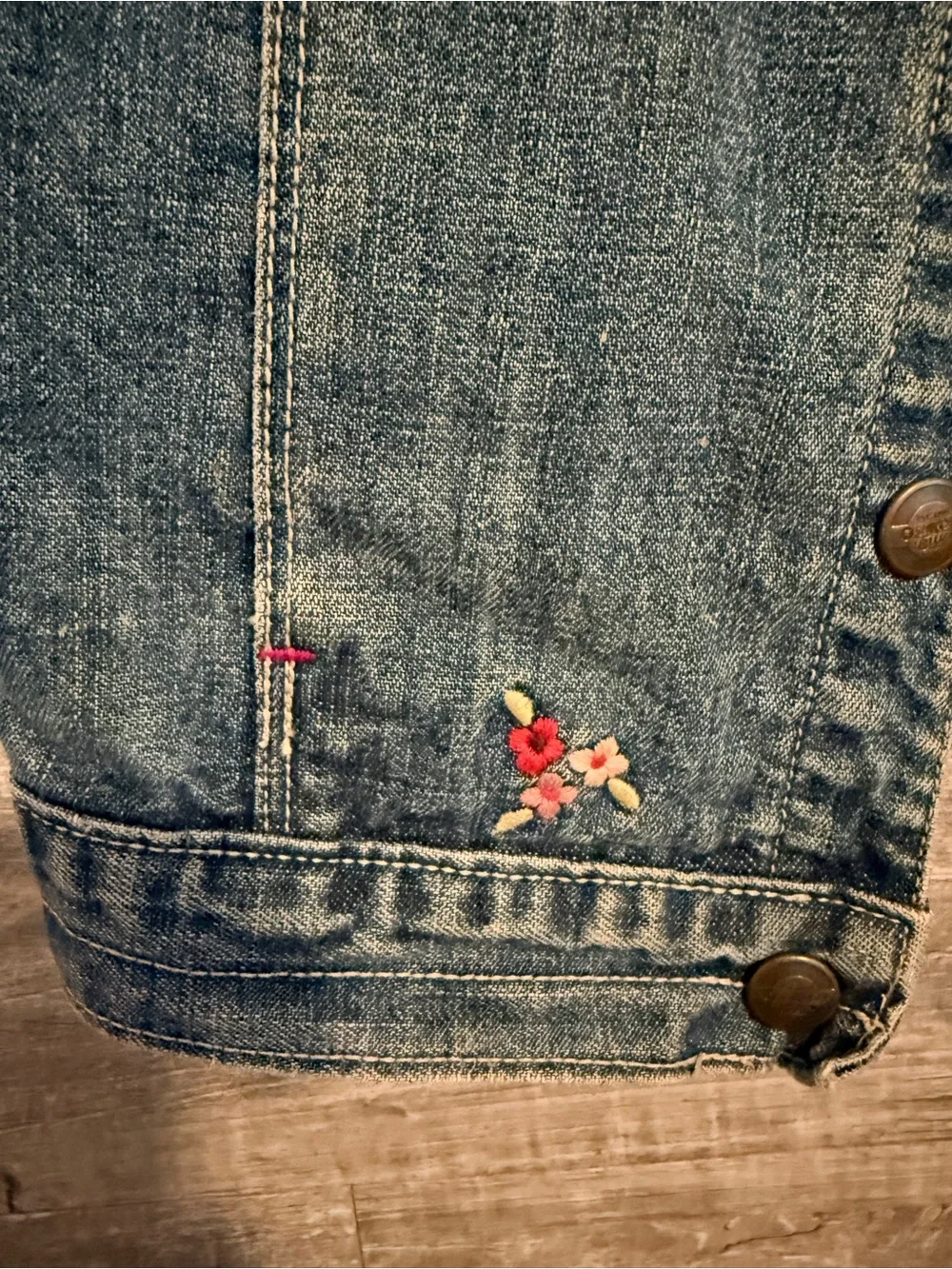 OshKosh B’gosh Girls 6X Denim Vest Floral Embroidered Jean Vest